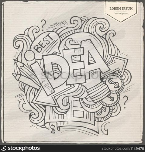 Idea hand lettering and doodles elements background. Vector illustration