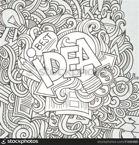 Idea hand lettering and doodles elements background. Vector illustration. Idea hand lettering and doodles elements background
