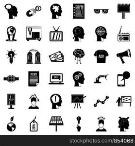 Idea icons set. Simple style of 36 idea vector icons for web isolated on white background. Idea icons set, simple style