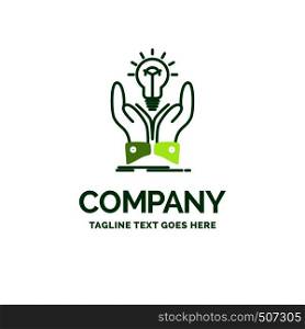 idea, ideas, creative, share, hands Flat Business Logo template. Creative Green Brand Name Design.