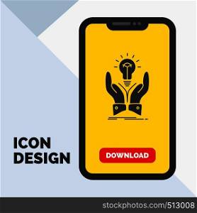idea, ideas, creative, share, hands Glyph Icon in Mobile for Download Page. Yellow Background. Vector EPS10 Abstract Template background