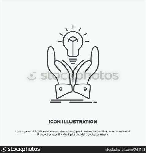 idea, ideas, creative, share, hands Icon. Line vector gray symbol for UI and UX, website or mobile application