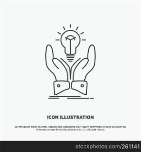 idea, ideas, creative, share, hands Icon. Line vector gray symbol for UI and UX, website or mobile application