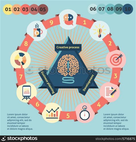 Idea infographic set with human brain and creative process icons vector illustration