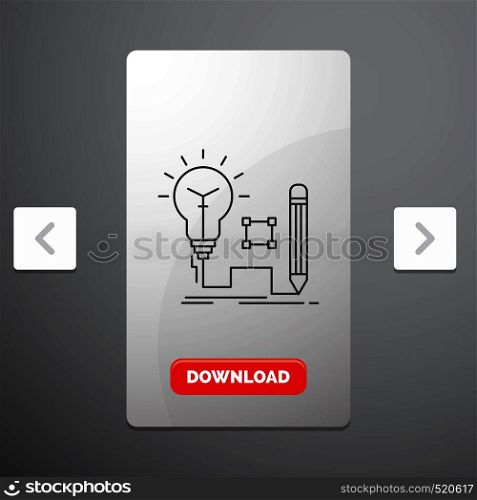 Idea, insight, key, lamp, lightbulb Line Icon in Carousal Pagination Slider Design & Red Download Button. Vector EPS10 Abstract Template background