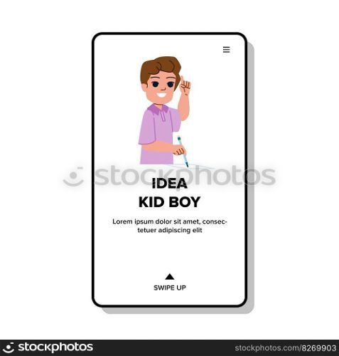 idea kid boy vector. child student, success funny, school girl, glasses person, solution creative idea kid boy web flat cartoon illustration. idea kid boy vector