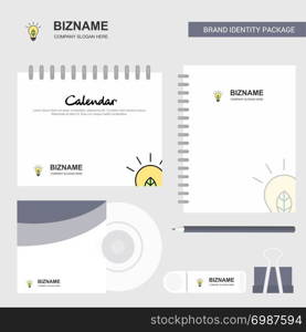 Idea Logo, Calendar Template, CD Cover, Diary and USB Brand Stationary Package Design Vector Template