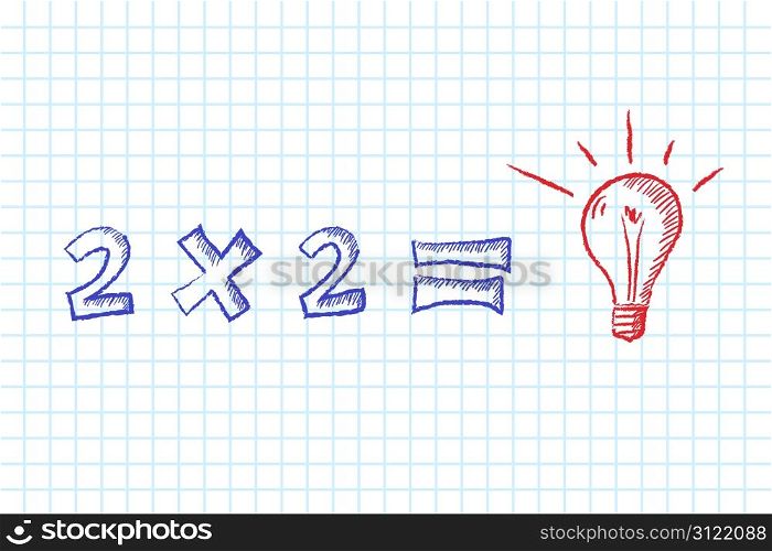 Idea of ??solving a math exercise in a notebook. Hand drawn numbers