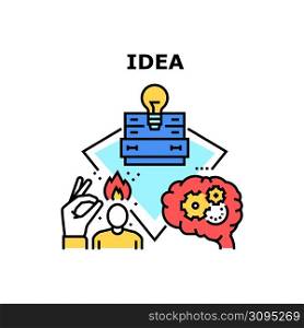 Idea Searching Vector Icon Concept. Businessman Thinking And Idea Searching For Success Startup. Brain Working Process For Creation And Planning Business Or Goal Achievement Color Illustration. Idea Searching Vector Concept Color Illustration