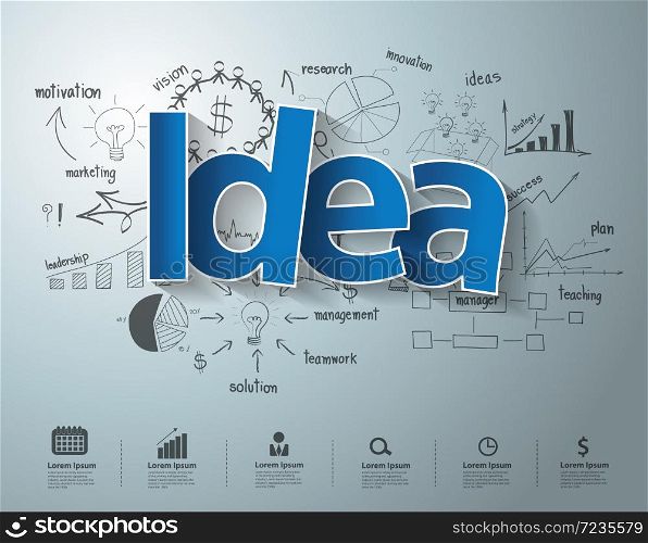 Idea text, With creative drawing charts and graphs business success strategy plan idea, Inspiration concept modern design template workflow layout, diagram, step up options, Vector illustration
