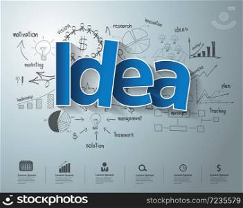 Idea text, With creative drawing charts and graphs business success strategy plan idea, Inspiration concept modern design template workflow layout, diagram, step up options, Vector illustration