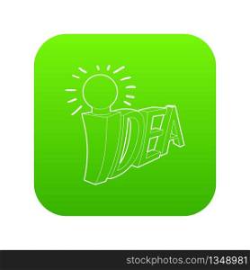 Idea word with light bulb icon green vector isolated on white background. Idea word with light bulb icon green vector