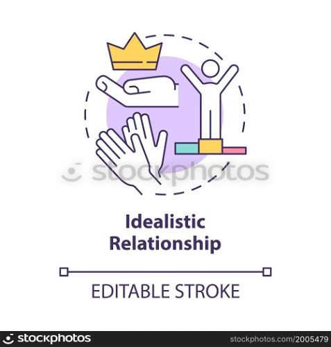 Idealistic relationship concept icon. Overlooking mistakes and toxicity. Partner idealization abstract idea thin line illustration. Vector isolated outline color drawing. Editable stroke. Idealistic relationship concept icon