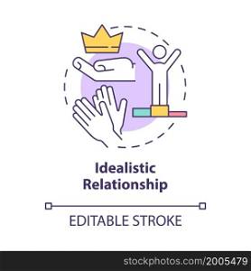 Idealistic relationship concept icon. Overlooking mistakes and toxicity. Partner idealization abstract idea thin line illustration. Vector isolated outline color drawing. Editable stroke. Idealistic relationship concept icon