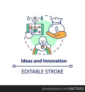 Ideas and innovation concept icon. Wider farming business environment abstract idea thin line illustration. Isolated outline drawing. Editable stroke. Arial, Myriad Pro-Bold fonts used . Ideas and innovation concept icon