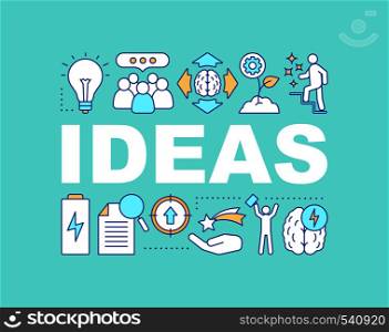 Ideas generation word concepts banner. Creativity. Isolated lettering typography idea with linear icons. Professional success. Career ladder. Vector outline illustration. Ideas generation word concepts banner