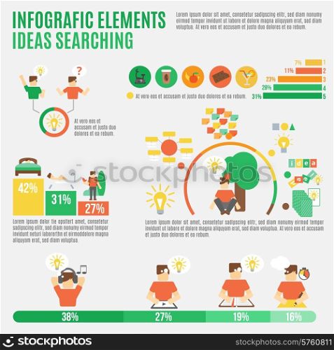 Ideas infographic set with creativity and inspiration symbols and charts vector illustration. Ideas Infographic Set