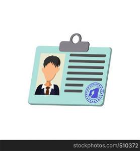 Identification card icon in cartoon style on a white background. Identification card icon, cartoon style