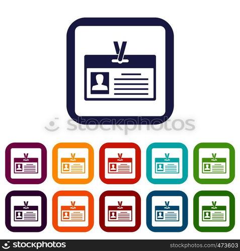 Identification card icons set vector illustration in flat style In colors red, blue, green and other. Identification card icons set flat