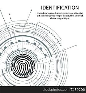 Identification poster with text sample vector. Fingermark and information, digital method of authentication and recognition of scanning thumbprints. Identification Poster with Text Sample Vector
