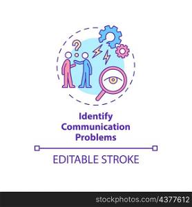 Identify communication problems concept icon. Avoid team difficulties abstract idea thin line illustration. Isolated outline drawing. Editable stroke. Roboto-Medium, Myriad Pro-Bold fonts used. Identify communication problems concept icon