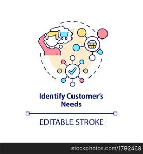 Identify customers needs concept icon. Surveillance for shopping. Non-verbal shopper behavior analysis abstract idea thin line illustration. Vector isolated outline color drawing. Editable stroke. Identify customers needs concept icon