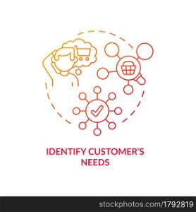 Identify customers needs red concept icon. Demand and offer. Surveillance system for marketing research abstract idea thin line illustration. Vector isolated outline color drawing. Identify customers needs red concept icon