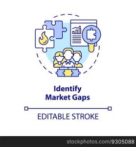 Identify market gaps concept icon. Consumer need. Target audience. Market research. Trend setter. Growth strategy abstract idea thin line illustration. Isolated outline drawing. Editable stroke. Identify market gaps concept icon