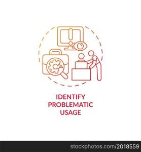 Identify problematic usage red gradient concept icon. Worker performance tracking. Employee monitoring for productivity abstract idea thin line illustration. Vector isolated outline color drawing. Identify problematic usage red gradient concept icon