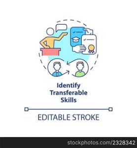 Identify transferable skills concept icon. What to do if you picked wrong career path abstract idea thin line illustration. Isolated outline drawing. Editable stroke. Arial, Myriad Pro-Bold fonts used. Identify transferable skills concept icon