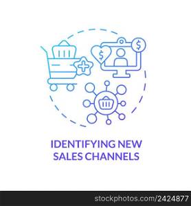 Identifying new sales channels blue gradient concept icon. Problem in sales management abstract idea thin line illustration. Reaching new customers. Isolated outline drawing. Myriad Pro-Bold font used. Identifying new sales channels blue gradient concept icon
