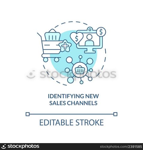 Identifying new sales channels turquoise concept icon. Problem in sales management abstract idea thin line illustration. Isolated outline drawing. Editable stroke. Arial, Myriad Pro-Bold fonts used. Identifying new sales channels turquoise concept icon