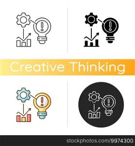 Identifying problems icon. Root cause analisys. Creativity development. Creative thinking. Contemporaty ways of solving problems. Linear black and RGB color styles. Isolated vector illustrations. Identifying problems icon