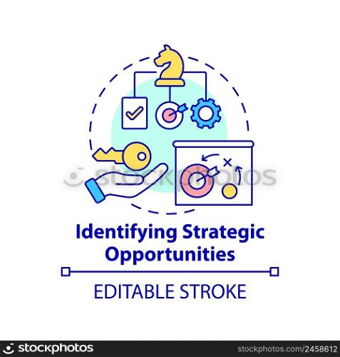 Identifying strategic opportunities concept icon. Business analytics task abstract idea thin line illustration. Isolated outline drawing. Editable stroke. Arial, Myriad Pro-Bold fonts used. Identifying strategic opportunities concept icon