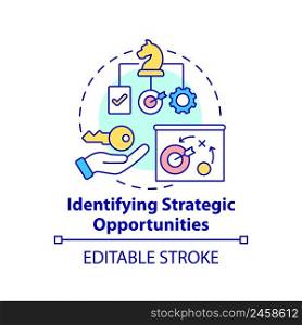 Identifying strategic opportunities concept icon. Business analytics task abstract idea thin line illustration. Isolated outline drawing. Editable stroke. Arial, Myriad Pro-Bold fonts used. Identifying strategic opportunities concept icon