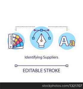 Identifying suppliers concept icon. Constant supplies arranging idea thin line illustration. Service provider choice, materials procurement. Vector isolated outline RGB color drawing. Editable stroke