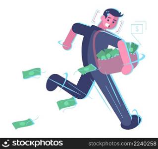Identifying thief using artificial intelligence semi flat RGB color vector illustration. Robber with money isolated cartoon character on white background. Identifying thief using artificial intelligence semi flat RGB color vector illustration