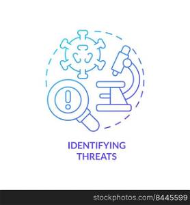 Identifying threats blue gradient concept icon. Virus and infection. Goal for pandemic preparedness plan abstract idea thin line illustration. Isolated outline drawing. Myriad Pro-Bold fonts used. Identifying threats blue gradient concept icon