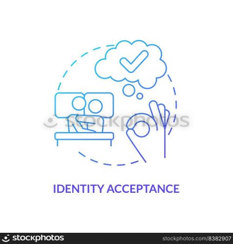 Identity acceptance blue gradient concept icon. Sexual orientation and identity. Stage of coming out abstract idea thin line illustration. Isolated outline drawing. Myriad Pro-Bold fonts used. Identity acceptance blue gradient concept icon