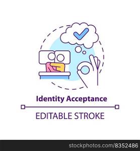 Identity acceptance concept icon. Sexual orientation. Stage of coming out abstract idea thin line illustration. Isolated outline drawing. Editable stroke. Arial, Myriad Pro-Bold fonts used. Identity acceptance concept icon