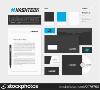 Identity. Business style corporate elements company branding items pencil blank paper vizit card cardboard pack cd cover envelope vector. Illustration business corporate identity, card layout. Identity. Business style corporate elements company branding items pencil blank paper a4 vizit card cardboard pack cd cover envelope garish vector templates collection