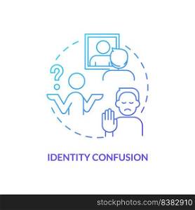 Identity confusion blue gradient concept icon. Confused thoughts and feelings. Stage of coming out abstract idea thin line illustration. Isolated outline drawing. Myriad Pro-Bold fonts used. Identity confusion blue gradient concept icon