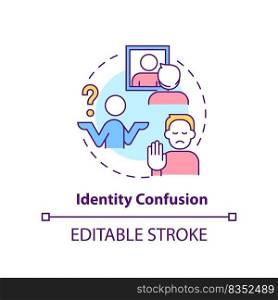 Identity confusion concept icon. Confused thoughts and feelings. Stage of coming out abstract idea thin line illustration. Isolated outline drawing. Editable stroke. Arial, Myriad Pro-Bold fonts used. Identity confusion concept icon