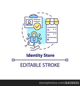 Identity store concept icon. Directory service abstract idea thin line illustration. Warehousing information. Isolated outline drawing. Editable stroke. Arial, Myriad Pro-Bold fonts used. Identity store concept icon