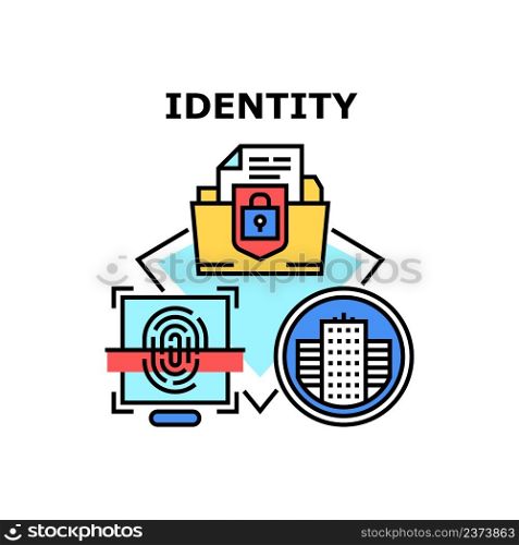 Identity System Vector Icon Concept. Fingerprint Scanning Identity System For Protect Private Information. Security Electronic Technology For Safe Info. Dossier Protection Color Illustration. Identity System Vector Concept Color Illustration