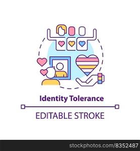 Identity tolerance concept icon. Admit orientation. Stage of coming out abstract idea thin line illustration. Isolated outline drawing. Editable stroke. Arial, Myriad Pro-Bold fonts used. Identity tolerance concept icon