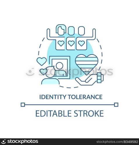 Identity tolerance turquoise concept icon. Admit orientation. Stage of coming out abstract idea thin line illustration. Isolated outline drawing. Editable stroke. Arial, Myriad Pro-Bold fonts used. Identity tolerance turquoise concept icon