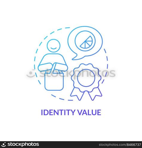Identity value blue gradient concept icon. Items of personal reputation. Product advantage abstract idea thin line illustration. Isolated outline drawing. Myriad Pro-Bold font used. Identity value blue gradient concept icon