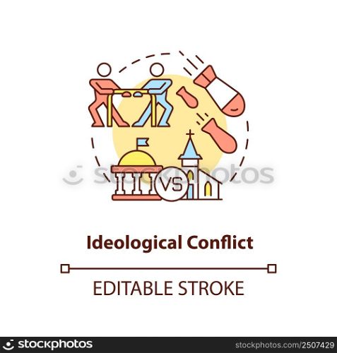 Ideological conflict concept icon. Lack of international cooperation problem abstract idea thin line illustration. Isolated outline drawing. Editable stroke. Arial, Myriad Pro-Bold fonts used. Ideological conflict concept icon