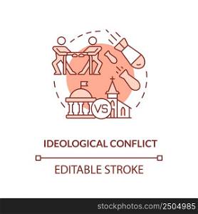 Ideological conflict terracotta concept icon. Lack of global cooperation problem abstract idea thin line illustration. Isolated outline drawing. Editable stroke. Arial, Myriad Pro-Bold fonts used. Ideological conflict terracotta concept icon